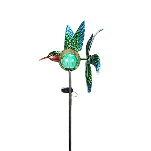 Solar Hummingbird Metal Kinetic Garden Stake Lights Wind Spinner