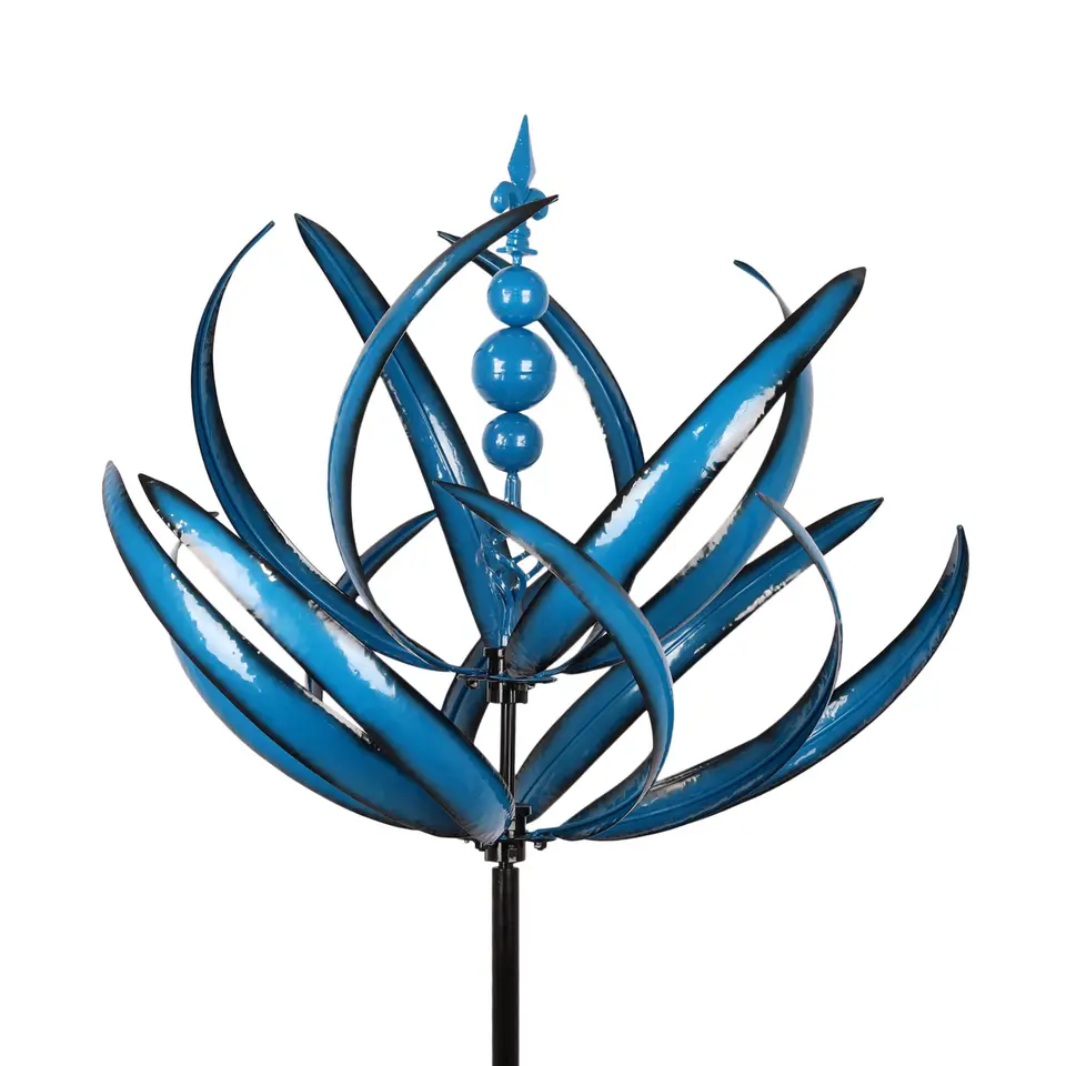 Hot Selling Blue Windmill Decorative Garden 3D Kinetic Metal Large Wind Spinner