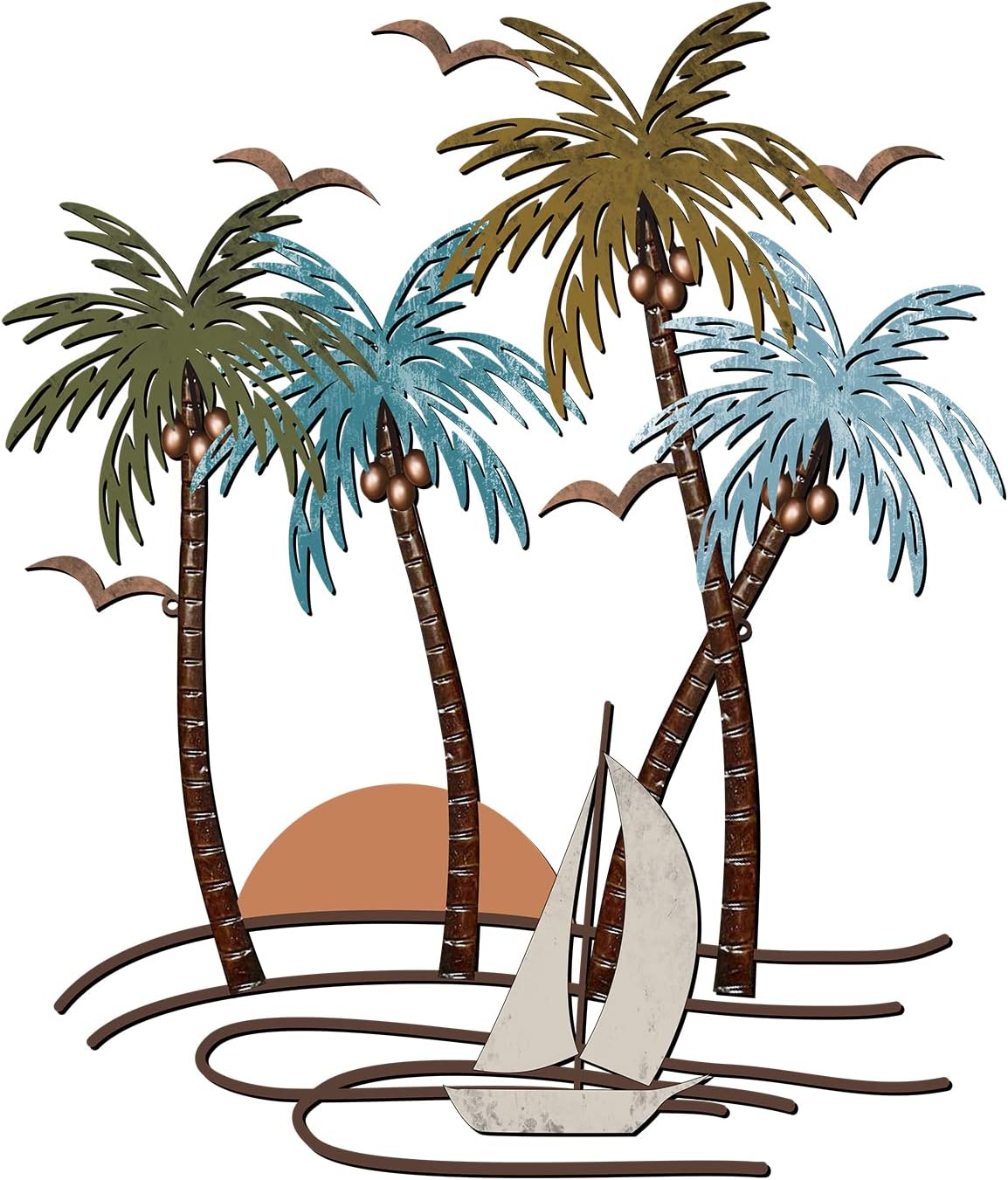 Tropical Beach Metal Wall  Palm Tree Home Sailboat