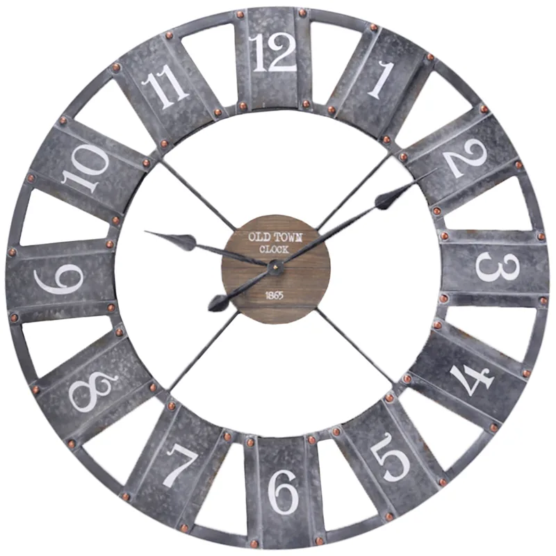 Round Wood & Metal Cutout Wall Clock, 36"