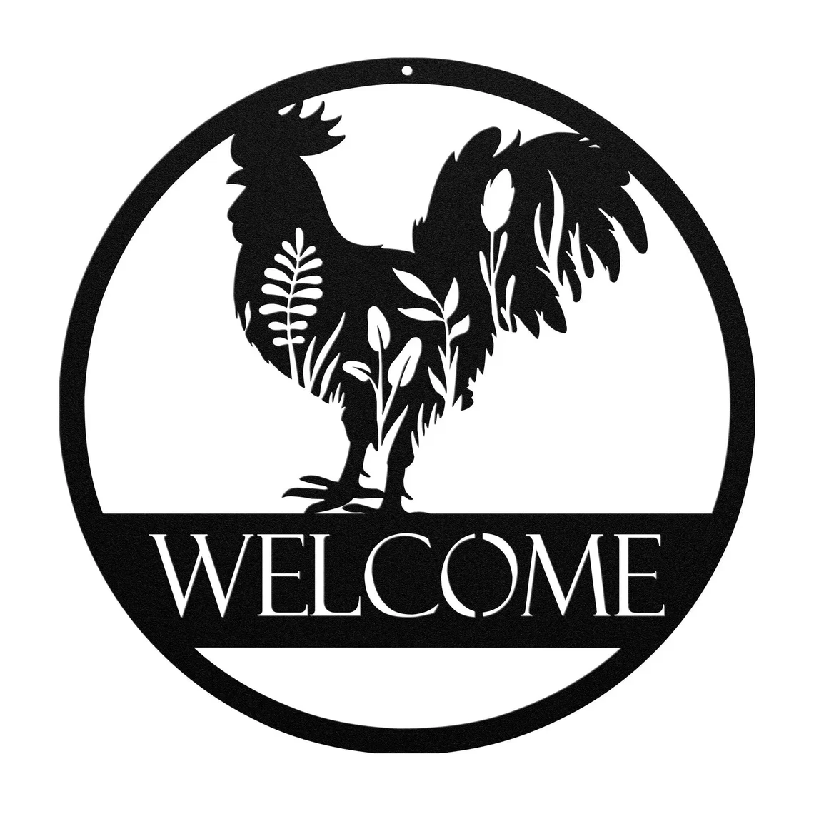 Rooster Welcome Metal Flat Sign Wall 