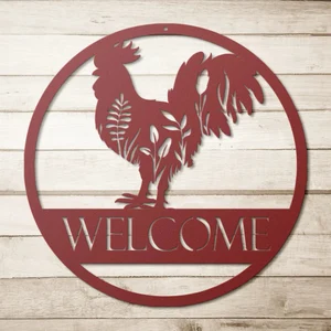 Rooster Welcome Metal Flat Sign Wall 