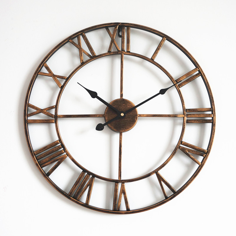 Vintage Metal wall clock Nordic Roman Numerals Round