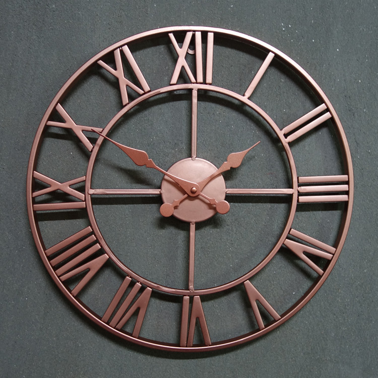 retro creative wall clock iron Roman rose gold living room  clock